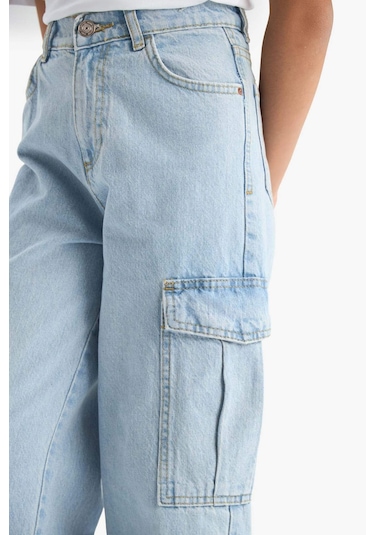 Defacto Kız Çocuk Wide Leg Kargo Geniş Paça Jean Pantolon E5878a825aunm63 Mavi