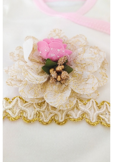 Pembe Çiçekli 10 Parça Hastane Çıkışı Kız Bebek Giyim Ekru - Pembe