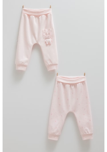 Cute Rabbıt Cep Detaylı Patiksiz İkili Pantolon Pembe