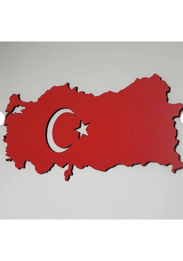 Türkiye Haritası Kırmızı Mdf Duvar Tablosu 50cmx22cm -