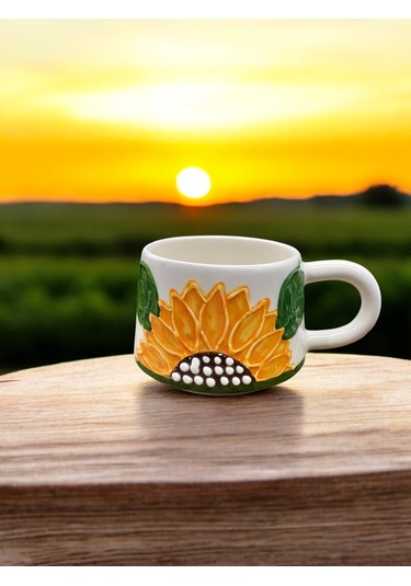 Seramik Kupa Bardak Ayçiçeği Tasarım