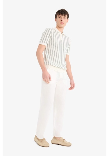 Defacto %100 Keten Relax Fit Rahat Kesim Düz Paça Yazlık Beyaz Pantolon C1117ax25spwt33 Beyaz