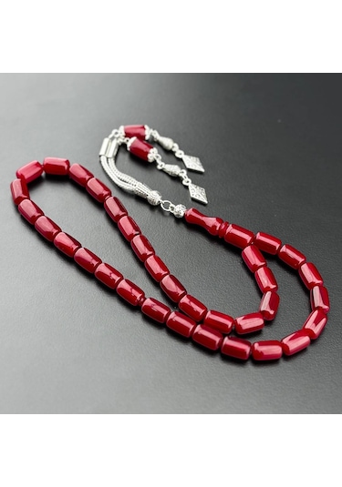 Vişne Renk Osmanlı Usulü Sıkma Kehribar Tesbih Vişne