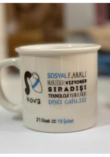 Kova Burcu Porselen Kupa Bardak 250cc Beyaz