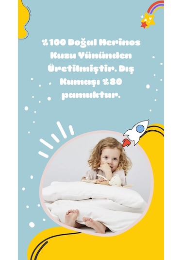 Elyaf Sepeti Yün Dolgulu 100x150 Cm Yün Bebek Yorganı + 25x35 Cm Yün Bebek Yastığı