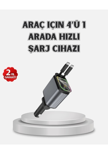 Araç Şarj Cihazı 4 Portlu 66w Hızlı Şarjlı Led Işıklı Ve 180 Dönebilir
