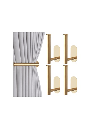 Ranyeek 4 Adet Metal Perde Kancası Seti - Zırtopu Olmadan Duvar Montajlı, Güçlü Yapıştırıcı, Farklı Perde Tipleri İçin Uygun Altın