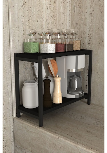 Aju Tezgah Üstü Raf Masaüstü Ayaklı Organizer Mutfak Banyo Düzenleyici Baharatlık Kitaplık Yüksek Raflık Siyah