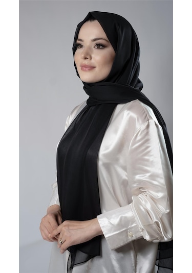 Hürrem Bone Siyah Düz Klasik Şal Şifon Kumaş Janjan Abiye 202108 01 Siyah