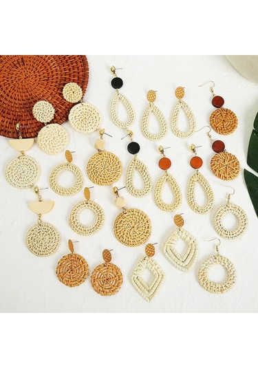 E2002-15 Double Cake Bamboo Vine Handmade Woven Earrings Bosomia Style Earrings Gümüş