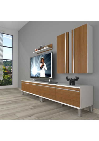 Decoraktiv Eko 5220t Mdf Krom Ayaklı Tv Ünitesi Tv Sehpası Beyaz - Ceviz