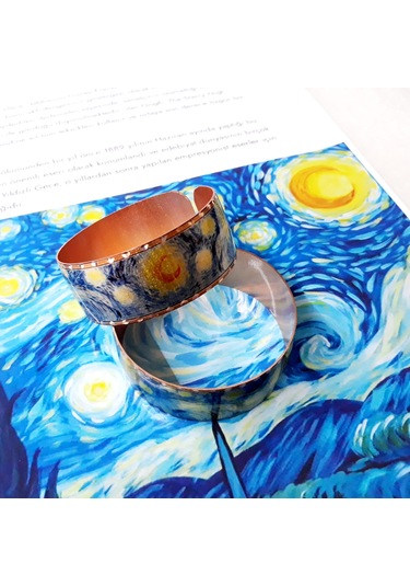 Copper Anatolian Van Gogh - Starry Night - Yıldız Bakır El İşçilikli Lüks Bilezik Bakır