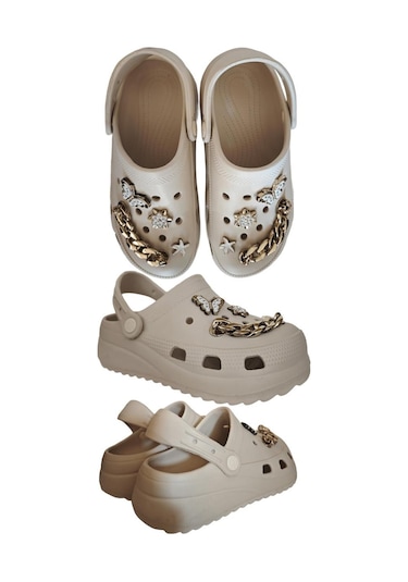 Cross Anatomik Ekru Zincirli Eva Plaj Deniz Günlük Kadın Terlik 205 Ekru