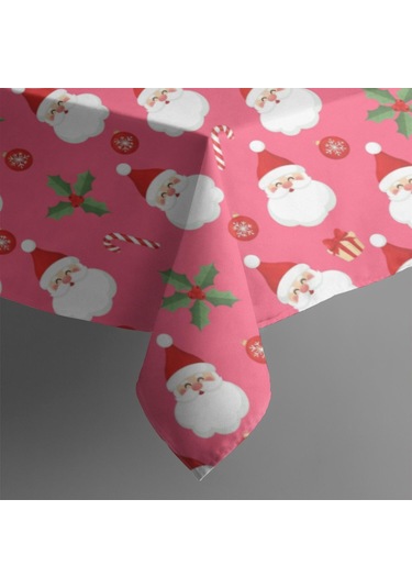 Noel Desenli Dikdörtgen Masa Örtüsü 60x120 İnç, Su Geçirmez Ve Leke Tutmaz-a174 Açık Pembe