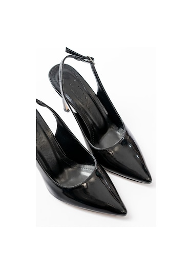 St-1153 Siyah Rugan Günlük Arkası Açık 9 Cm Topuklu Kadın Aya... Siyah Rugan