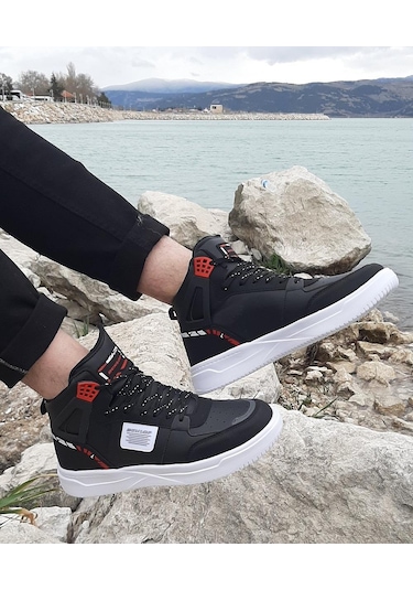 Dunlop 2238 Siyah-Kırmızı, Fuspetli Ortapedik Boğazlı Basket Spor Ayakkabı AYKSAYAK-000492