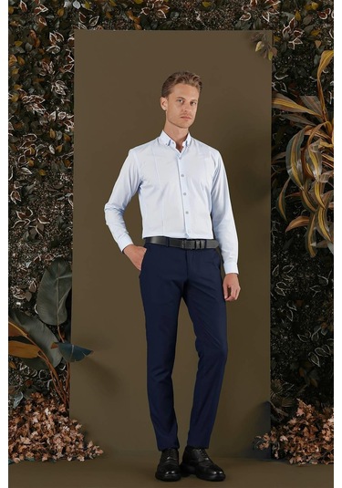 Gk 691 Slim Fit Mavi Klasik Gömlek Mavi