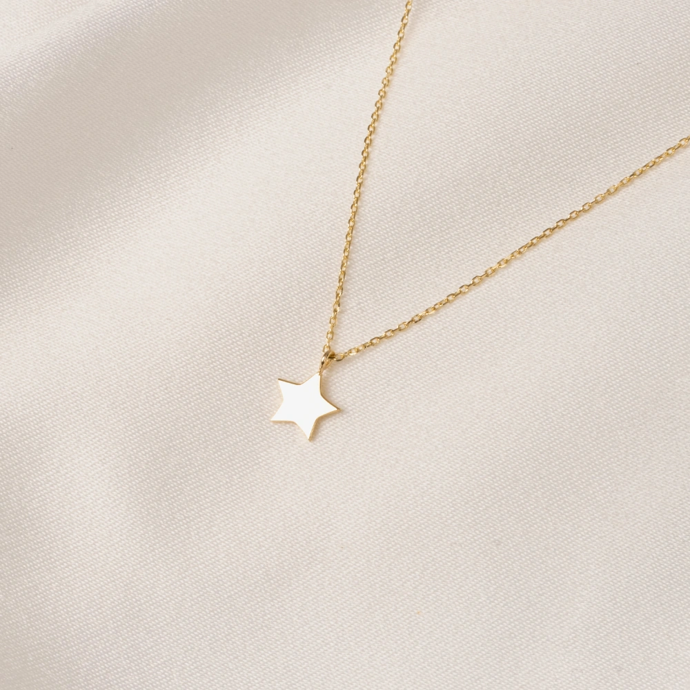 Gümüş Kolye - Minimal Yıldız 925 Ayar Gümüş Kolye Sarı