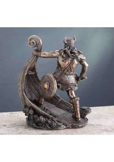 Veronese Design İskandinav Savaşçı Viking Gemi Üzerinde Heykel