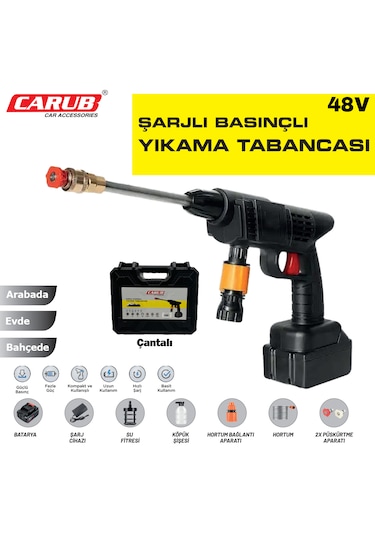 Carub Oto Yıkama Tabancası Şarjlı Ve Yüksek Basınçlı Bahçe Sulama Tabancası Çantalı