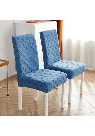 Mavi 1 Parça Sandalye  Yemek Odası İçin Streç Jakarlı Yemek Sandalyesi  Slipcover Elastik  Mutfak Sandalye
