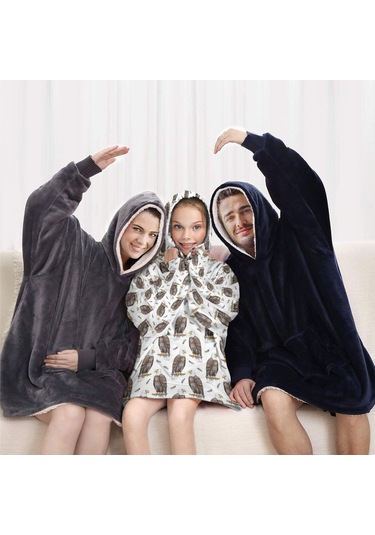 Eagle Desenli Çocuk Giyilebilir Battaniye Hoodie, 6-13 Yaş İçin Kalın Flanel Kapüşonlu-a14 Eagle Perched Feather