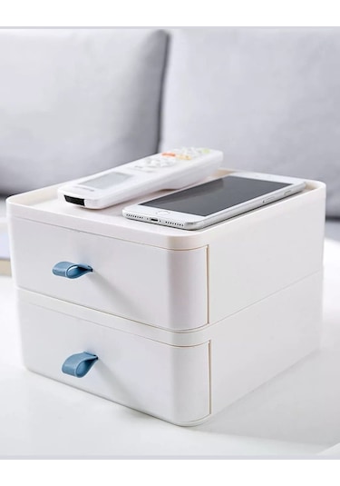 Bayev 2 Katlı Çekmece Makyaj Takı Aksesuar Düzenleyici Masaüstü Organizer Beyaz