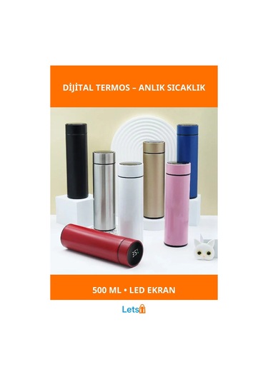 Dijital Sıcaklık Göstergeli Paslanmaz Çelik Termos 500 Ml Çok Renkli
