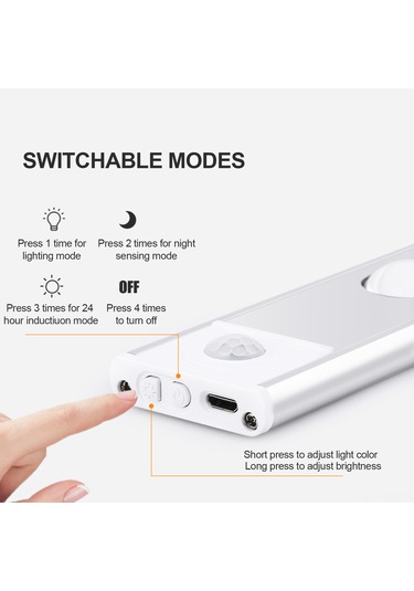 Tenfowee Akıllı Usb Şarjlı İndüksiyon Led Lamba, 60cm Uzunluk, Üç Renk Aydınlatma, Dolap Ve Vitrin Aydınlatması İçin İdeal Çok Renkli