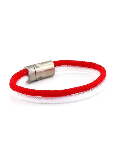 Kirmizi Beyaz Iki Sirali Manyetik Klips Erkek Bileklik M014C Çok Renkli