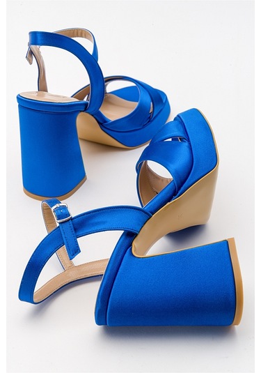 Luvishoes Lello Sax Mavi Saten Kadın Topuklu Ayakkabı Saks Mavi
