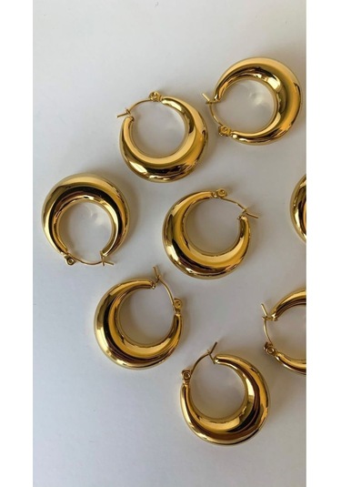 Bombe Formlu Altın Renk Halka Küpe Klasik Ve Zamansız Şıklık Altın