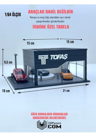 1/64 Ölçekli Tofaş Diorama Tasarımlı Araç Sergileme Garajı 3d Baskı