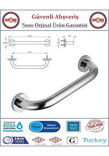 Engelli Tutunma Barı - Bedensel Engelli Küvet Tutunma Barı - 30cm