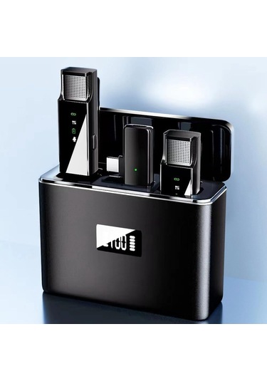 Lcd Ekranlı Kablosuz Yaka Mikrofonu Şarj Kutusu Taşınabilir