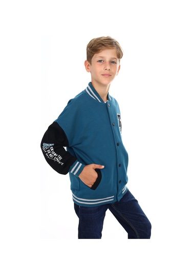 Toontoy Erkek Çocuk Nakışlı Kolej Hırka Petrol Mavi