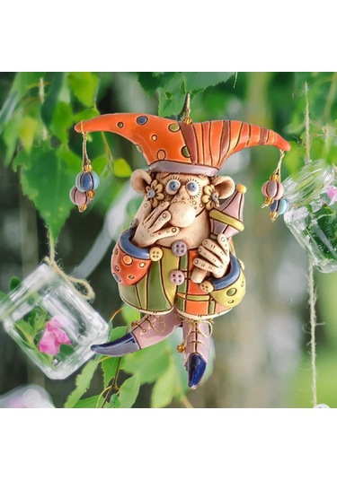 Homyl Palyaço Rüzgar Çanı Kolye El Sanatları Turuncu