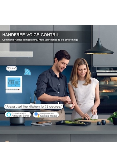 Novahub Tuya Akıllı Su/gaz Termostatı, Programlanabilir Sıcaklık Kontrolü, Google Home Uyumlu, Büyük Lcd Arka Aydınlatmalı