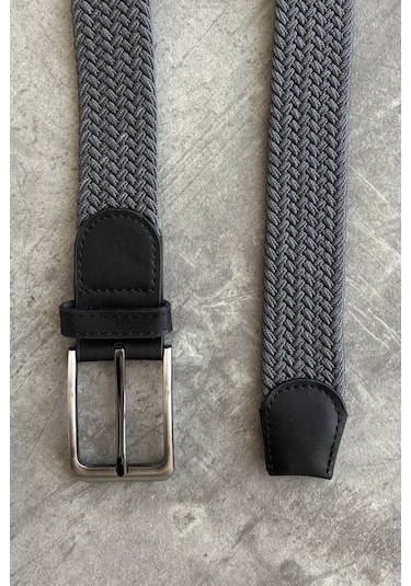 Erkek Hasır Örgü Kemer Gri