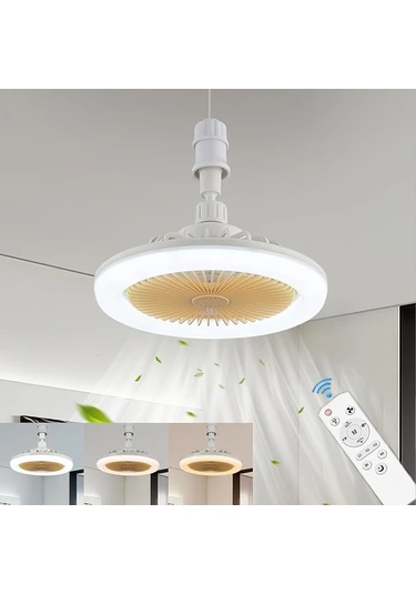 Xuweiwei Beyaz E27 Uzaktan Kumandalı Led Akıllı Tavan Vantilatör Lambası 3 Hız 3 Renk Sıcaklık 17 Mod E26 E27