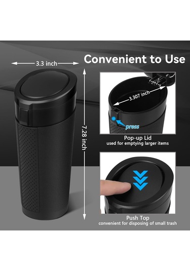 Kapaklı Siyah Araba Çöp Kutusu - 2'li Paket Mini Araba Çöp Kutusu Bardaklık - Küçük Sızdırmaz Araç Çöp Kutusu - Araba Düzenleyiciler