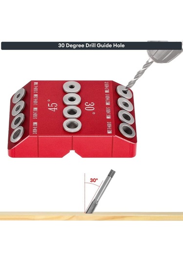 Moveevo Alüminyum Alaşımlı 30/45/90 Derece Açı Delme Konumlandırıcı, Düz/çarpık Delik Rehberi, Ahşap İşleri İçin Dıy Takımı - Kırmızı