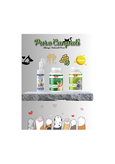 Purecanpati Kediler İçin Pati Temizleme Sarımsak Tablet ve Multivitamin