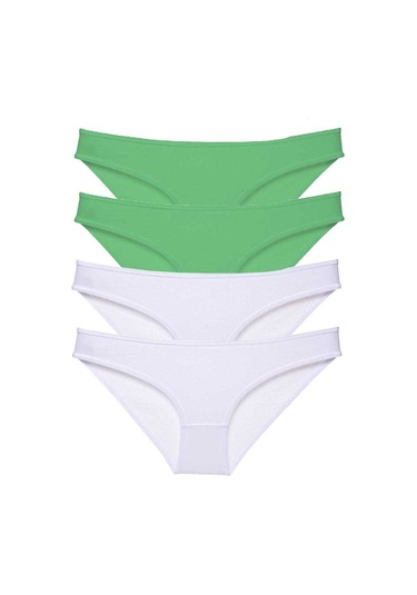 4 Adet Eko Set Likralı Kadın Slip Külot Yeşil Beyaz Altın - Lacivert