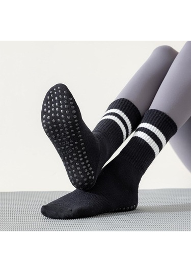 Padalink 8 Çift Siyah Profesyonel Antir Kayma Yoga Çorapları - Pilates, Barre, Dans İçin Orta Boy Spor Çorapları Diğer