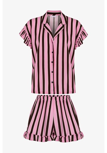 Penti Kahverengi Lily Çizgili Gömlek Şortlu Pijama Takımı Bbw