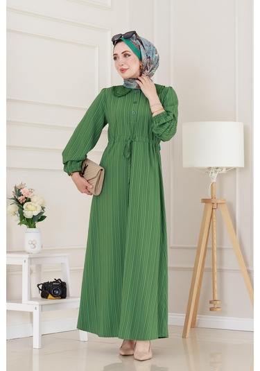 Yakası Güpür Nova Elbise-yeşil-5033 Yeşil