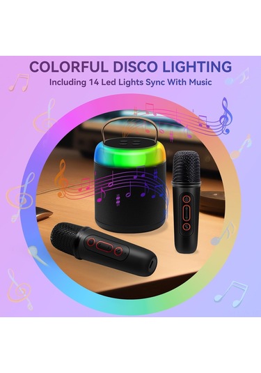 Yifomall Karaoke Ev Müzik Sistemi: Bluetooth Hoparlör + 2 Mikrofon, Dsp Teknoloji, Rgb Işık, 1200mah Pil Siyah