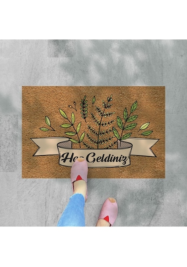 Hoş Geldiniz Yazılır Temalı Coco Görünümlü Dekoratif Dış Kapı Önü Ve Iç Mekan Paspası Hardal