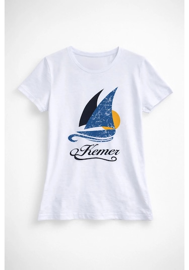Markapia Kadın Pamuk Kemer Baskılı Beyaz T-shirt